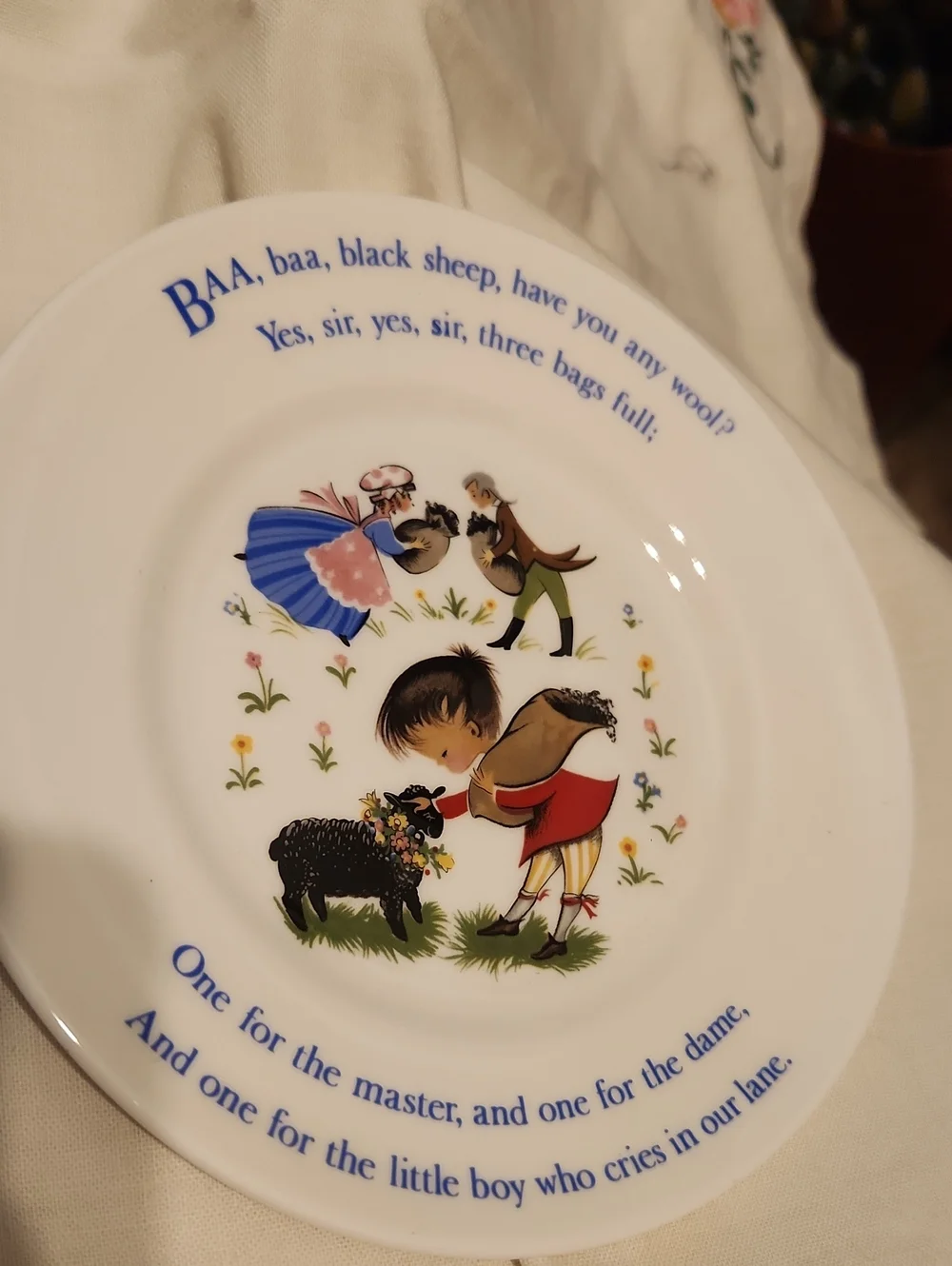 Crown- Staffordshire-Baa, Baa, Black Sheep -White Nursery Rhyme Decorative Plate